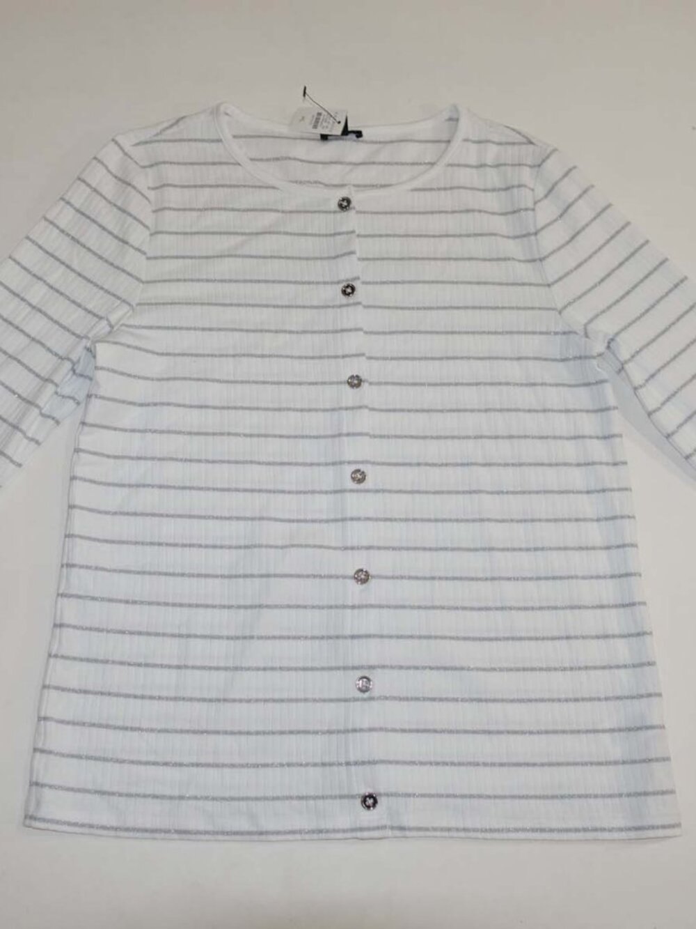 Talbots Women's Cardigan Blouse Petite Large NWT Long Sleeves White Silver PL